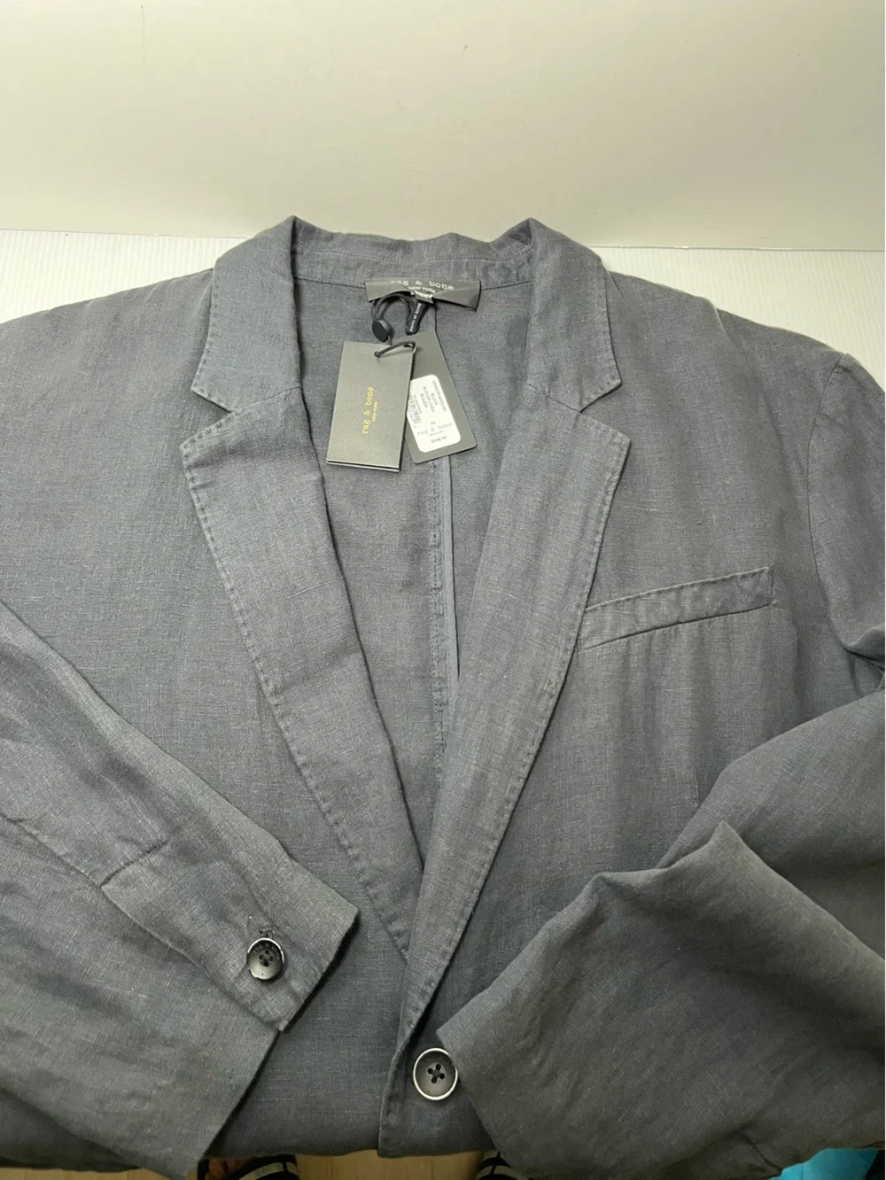 RAG & BONE WASHED DISTRESSED 100% FINE LINEN Notch Collar Blazer